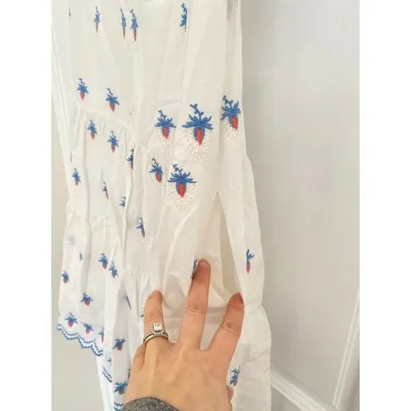 SEA NEW YORK Tuckernuck Cream Renee Embroidery Strawberry Scallop Mini Dress Sm - Picture 10 of 11